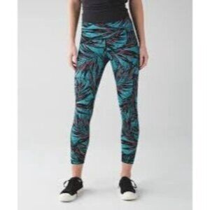 Lululemon Wunder Under Leggings Hi-Rise Palm Lace Tofino Teal Multicolor Size 6